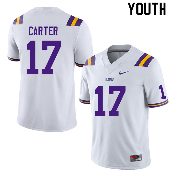 Youth #17 Zavier Carter LSU Tigers College Football Jerseys Sale-White